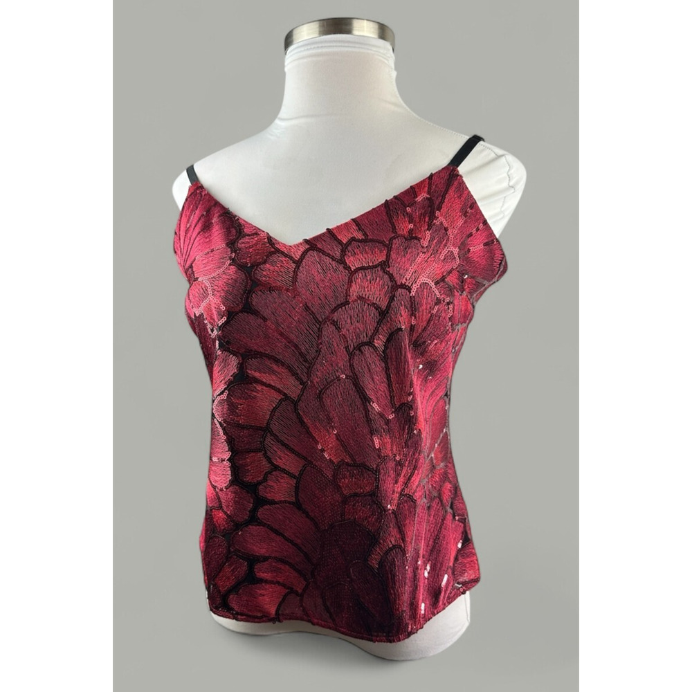 NWT White House Black Market Sequin Embroidered Camisole Top Red Blouse Large - Picture 2 of 16
